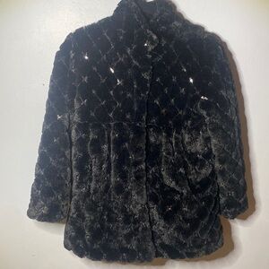 Dennis Basso Black Sequin Faux Fur Coat